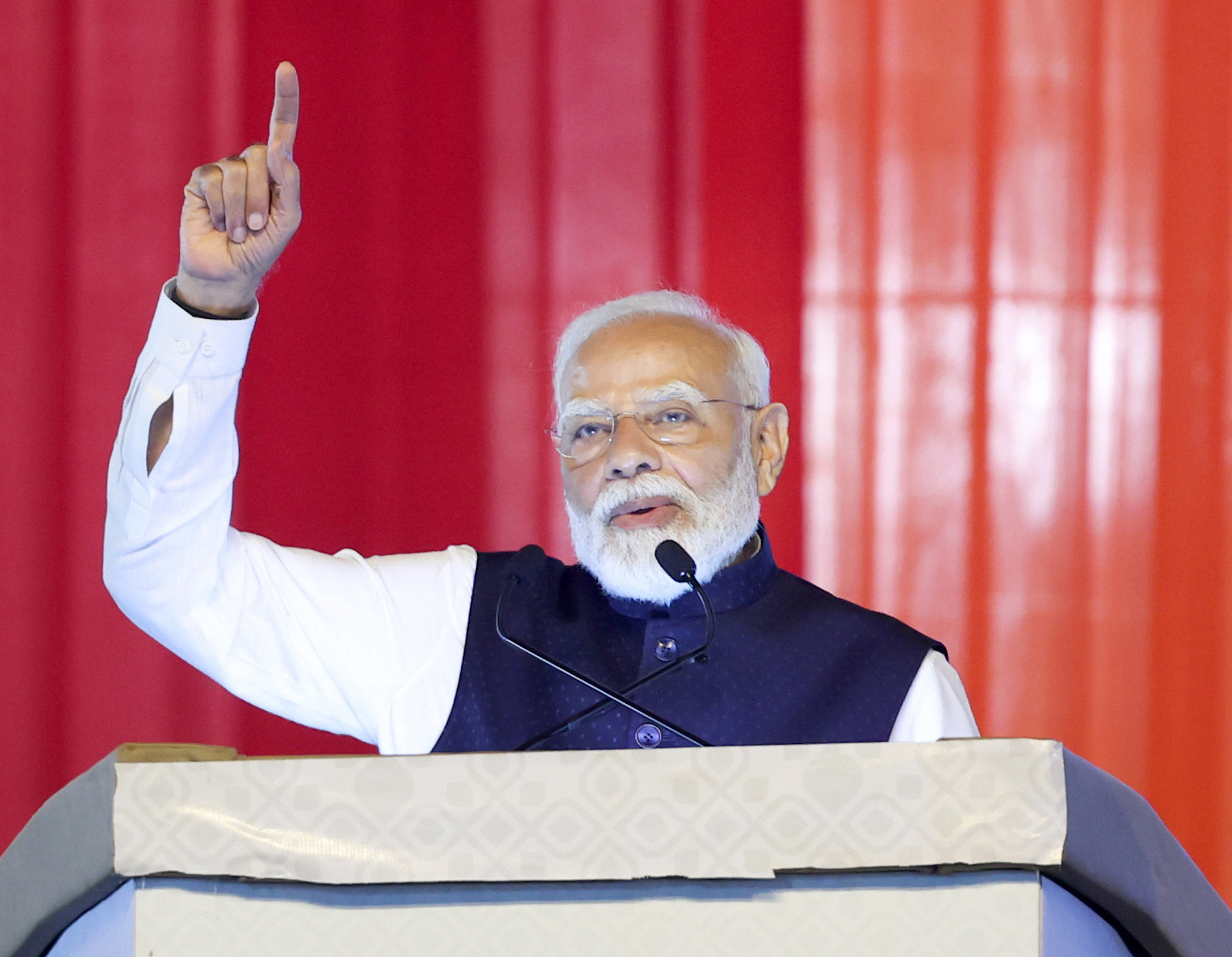 PM addressing at the foundation stone laying and inauguration of various projects at Bhogapuram, in Andhra Pradesh on August 01, 2026.